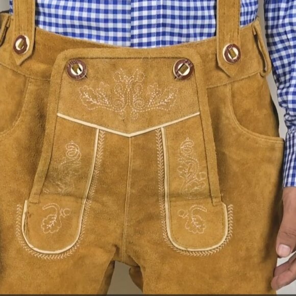 Tillich Brown Suede Lederhosen Traditional German Leather Shorts for Oktoberfest - Picture 1 of 6